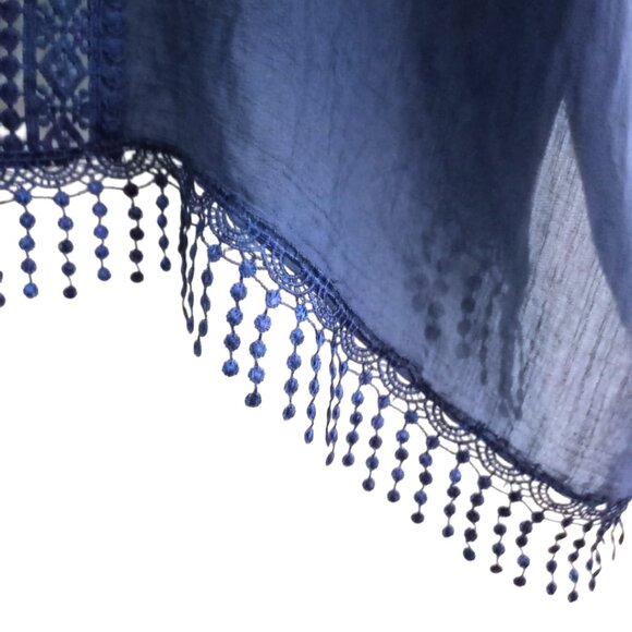 Steve Madden Navy Blue Boho Kimono Cardigan – Open Front, Tassel Hem, Size M/L - Picture 3 of 6